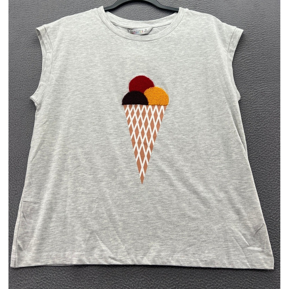 Compania Fantastica Shirt M Gray Ice Cream Cone Chenille Applique Sleeveless Top